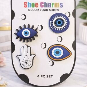 Evil Eye Shoe Charms Set (4pc) | Hamsa Hand Croc Charms | Blue Protective Symbol